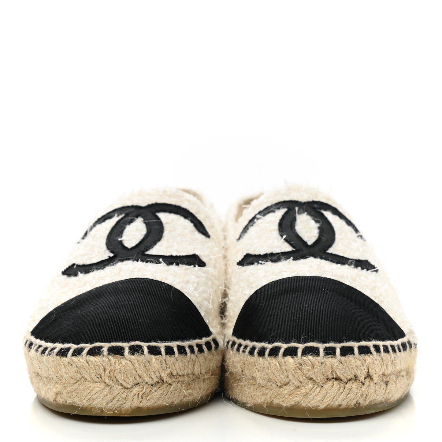Tweed Grosgrain CC Espadrilles 38 White Black