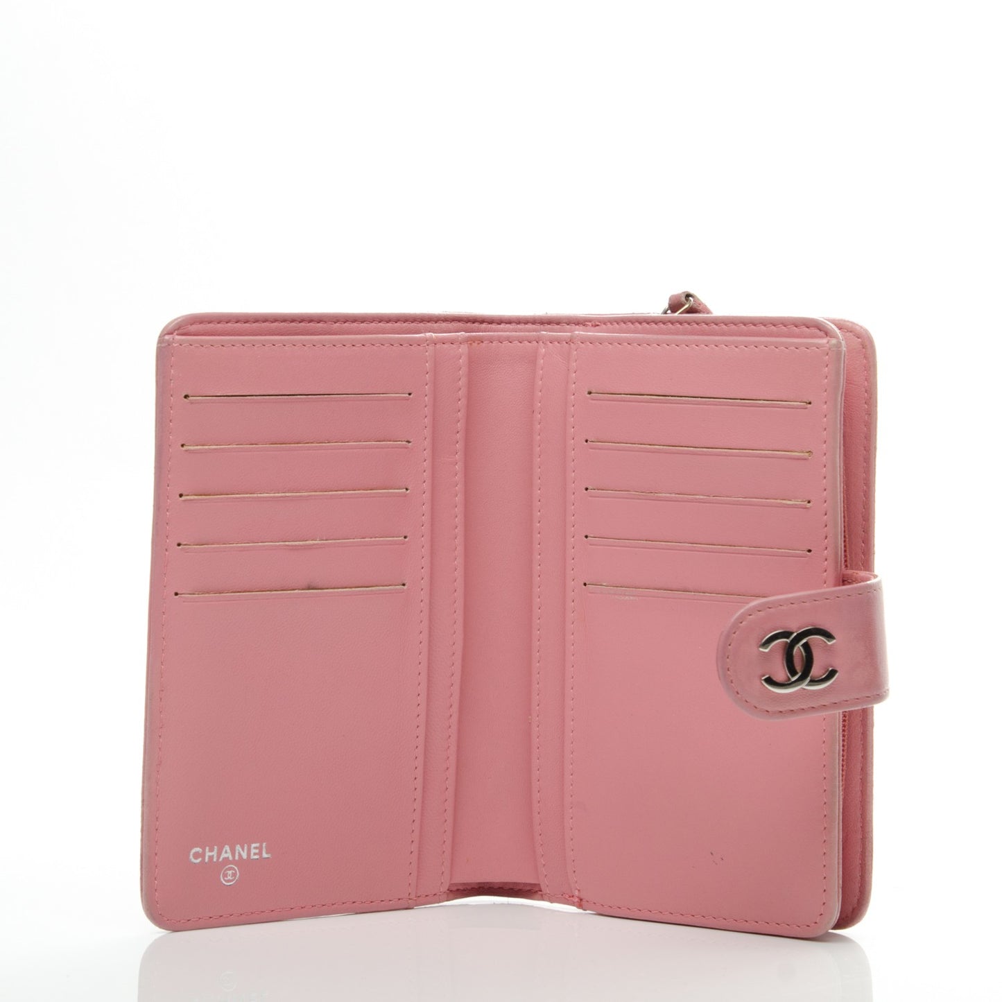 Lambskin Camellia Embossed L-Zip Pocket Wallet Pink