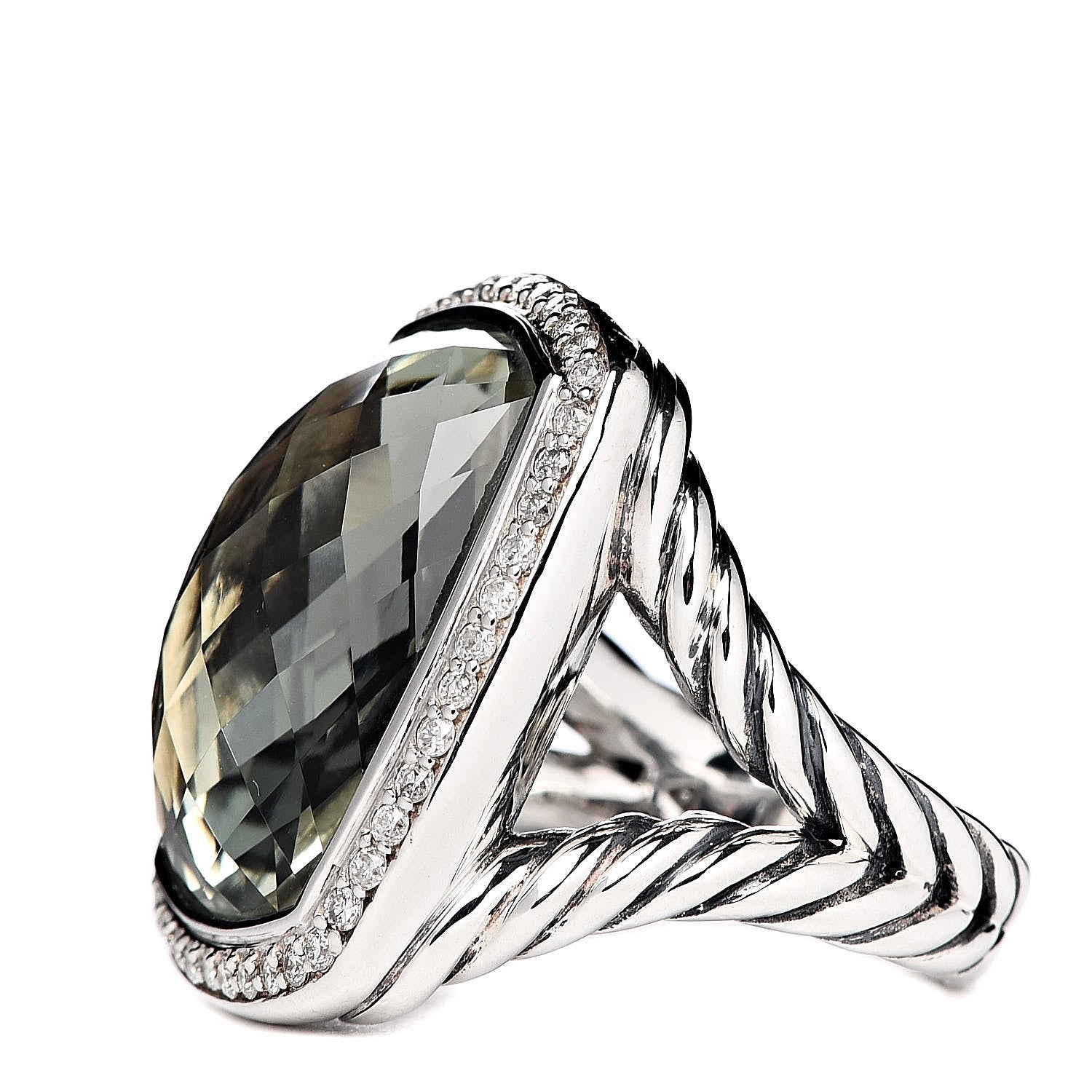 David Yurman Sterling Silver Diamond Prasiolite 20mm Albion Ring 52 6 3 of 5