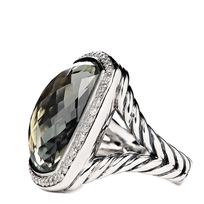 David Yurman Sterling Silver Diamond Prasiolite 20mm Albion Ring 52 6 3 of 5