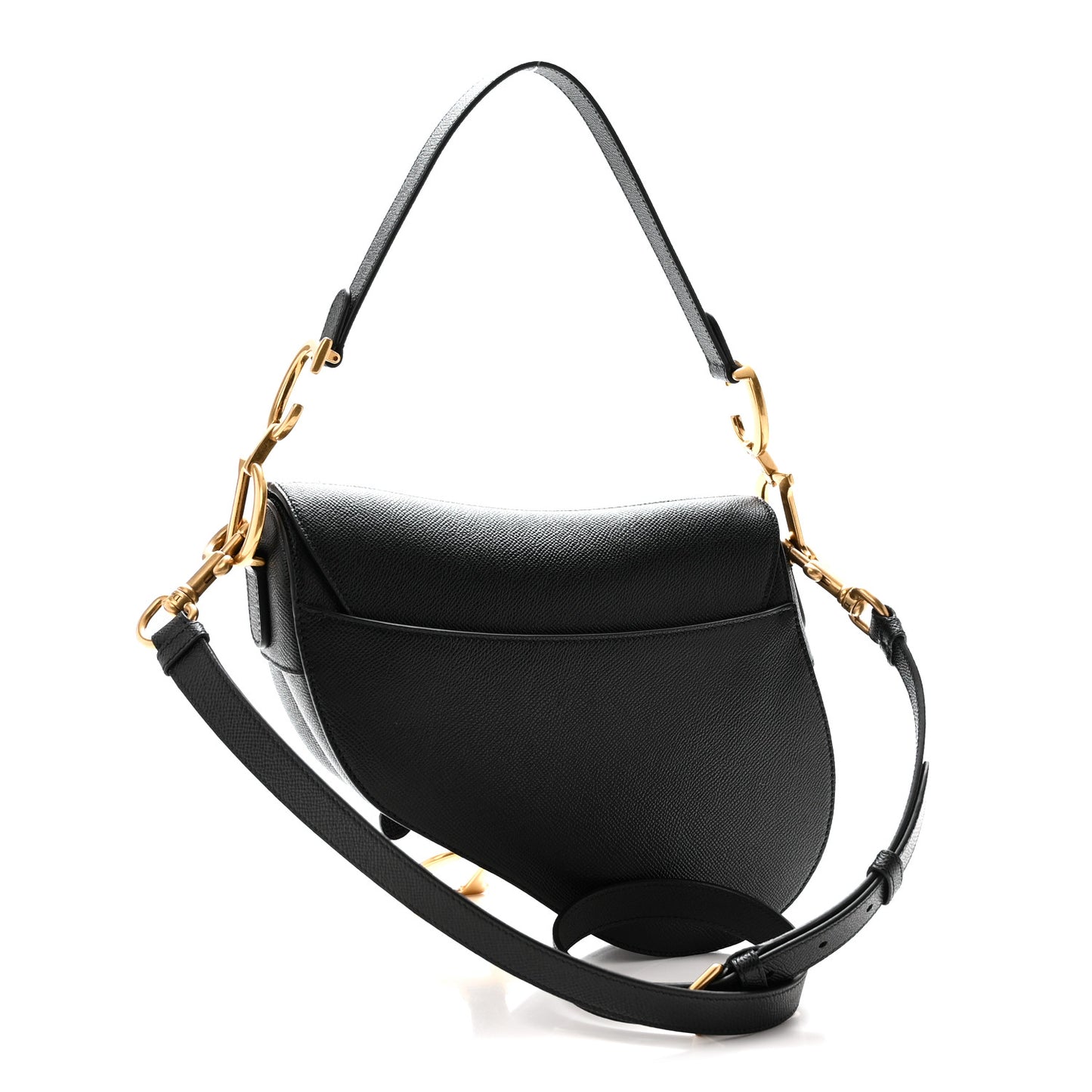 Grained Calfskin Saddle Bag With Strap Black