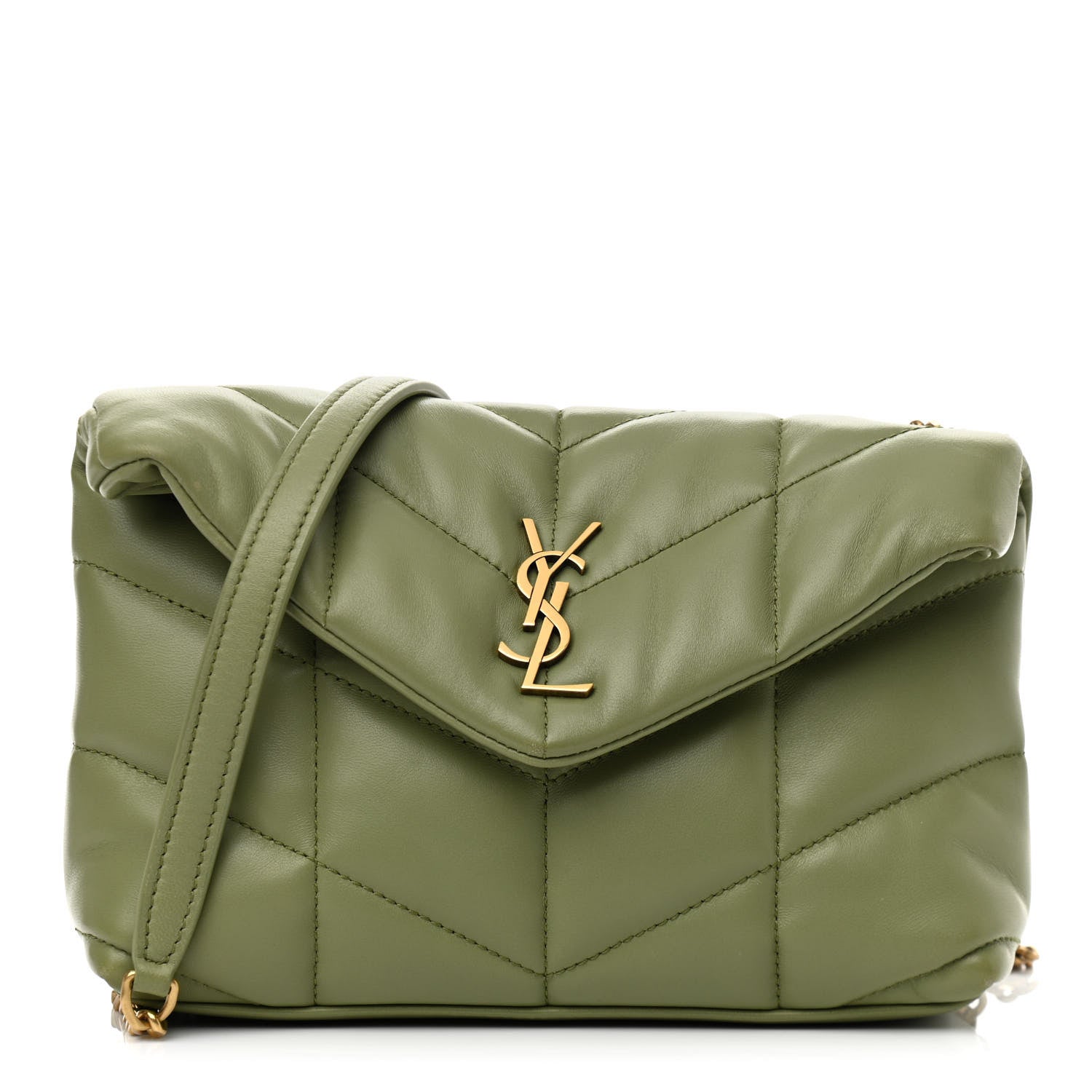 Saint Laurent Lambskin Quilted Toy Loulou Puffer Monogram Chain Satchel Light Pistache 1 of 13