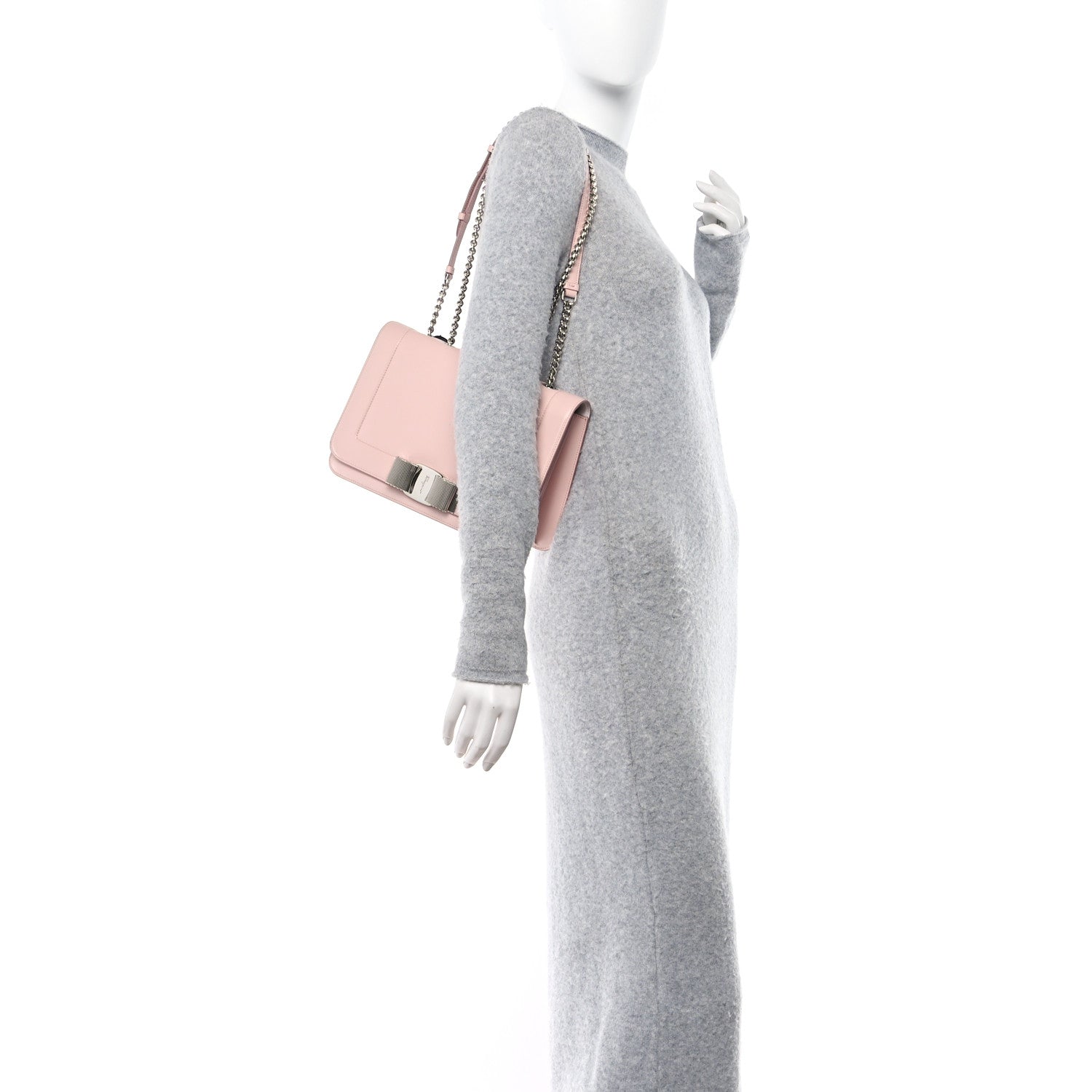 Salvatore Ferragamo Smooth Calfskin Vara Bow Chain Flap Crossbody Pink 2 of 9