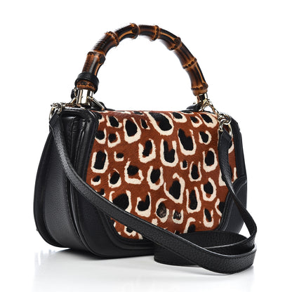 Gucci Calf Hair Leopard Print Medium New Bamboo Top Handle Bag Red 3 of 17