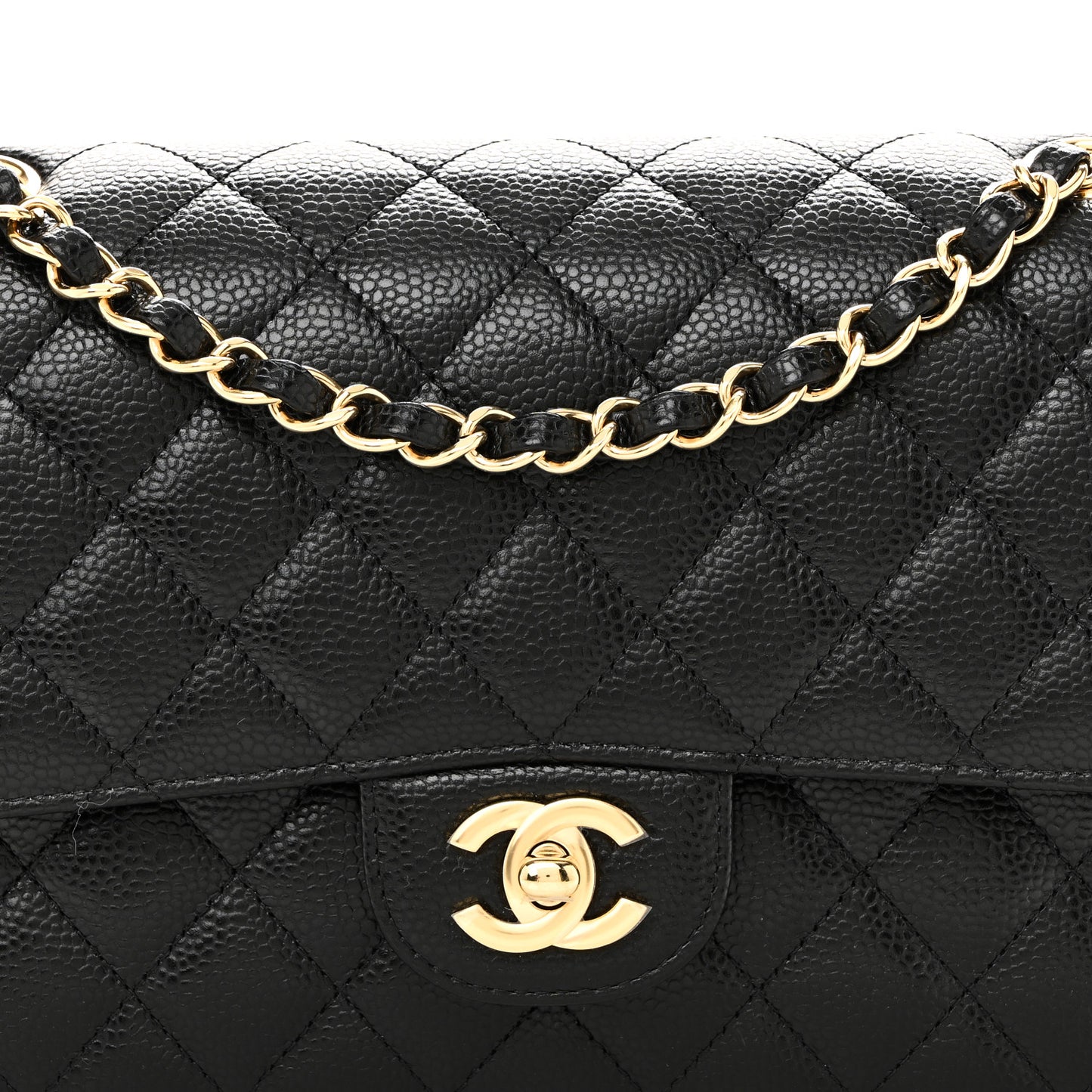 Caviar Quilted Medium Double Flap Black