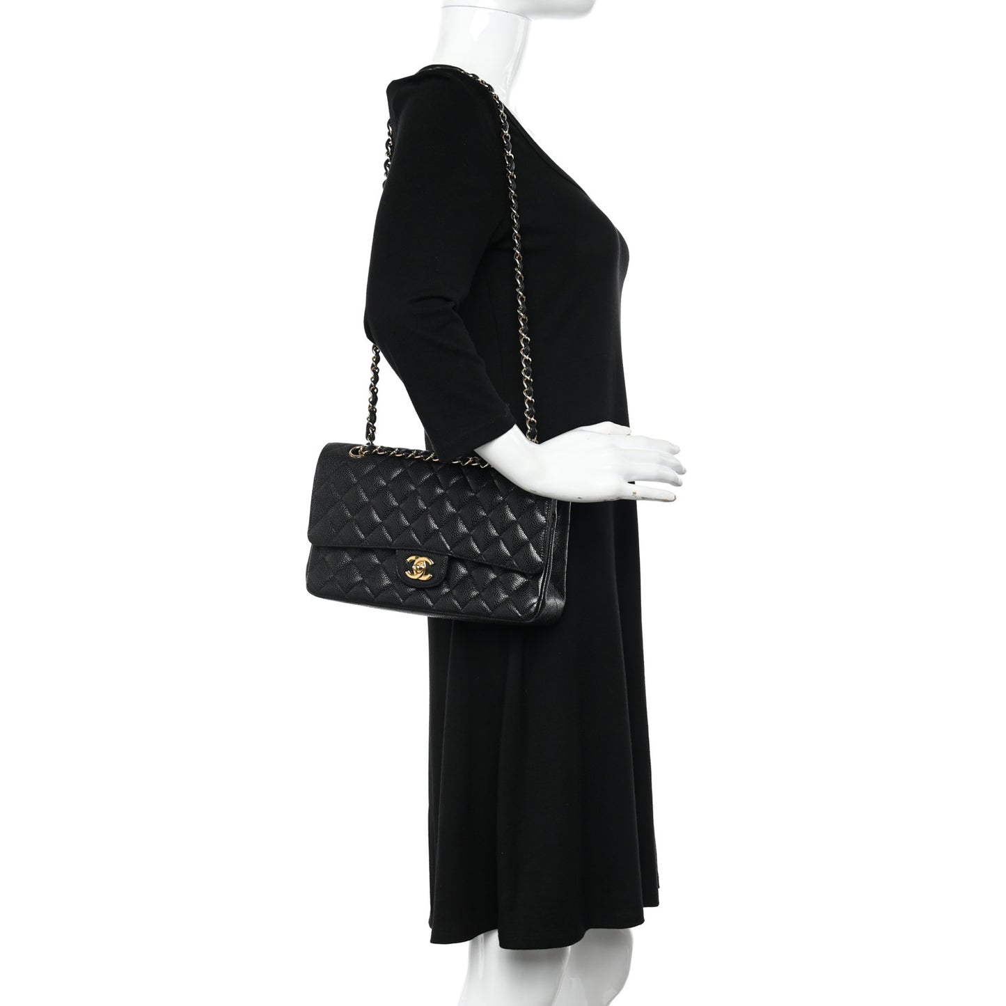 Caviar Quilted Medium Double Flap Black