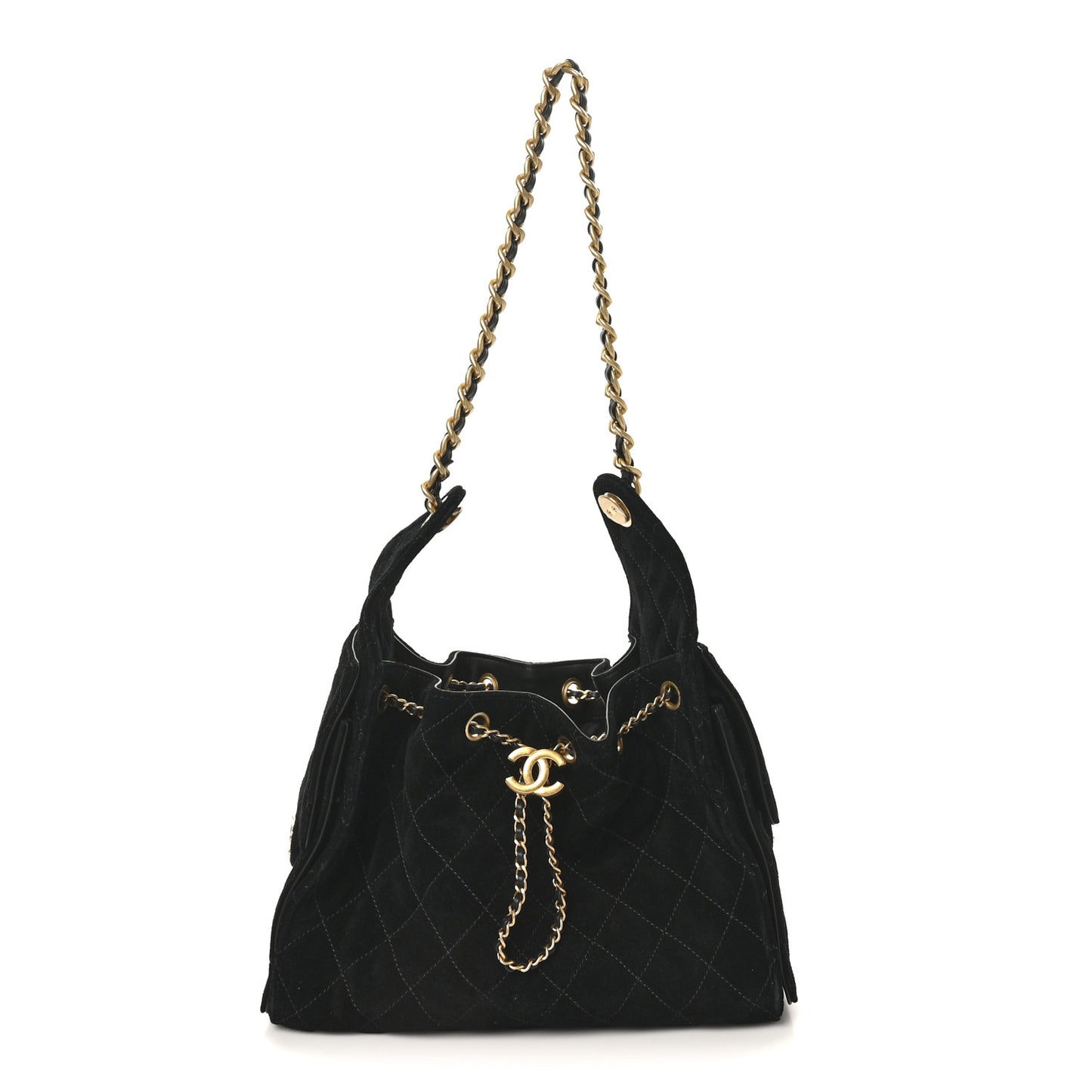 Suede Quilted Small Chanel 25 Handbag Black