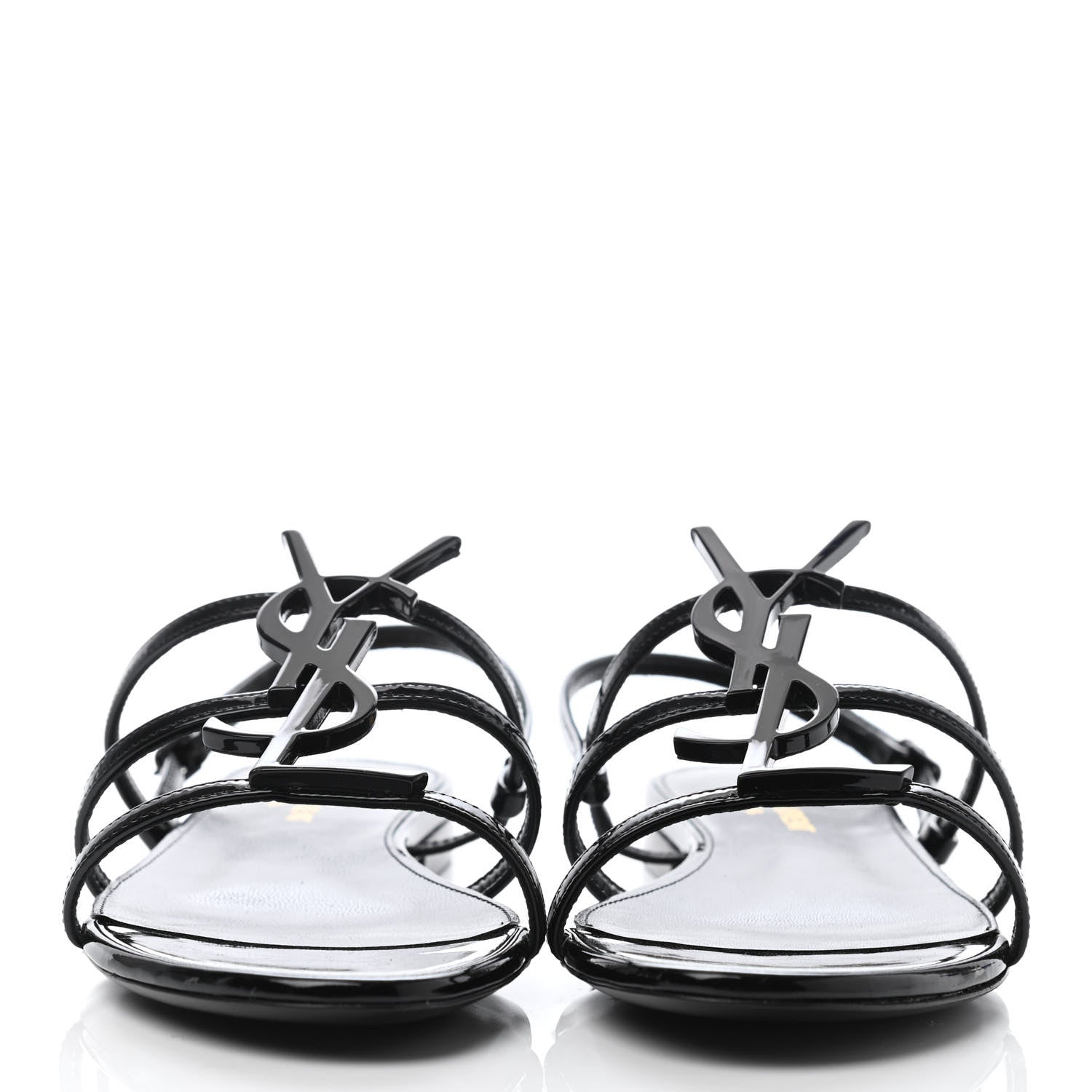 Saint Laurent Patent Calfskin Cassandra Monogram Sandals 37 Black 2 of 4