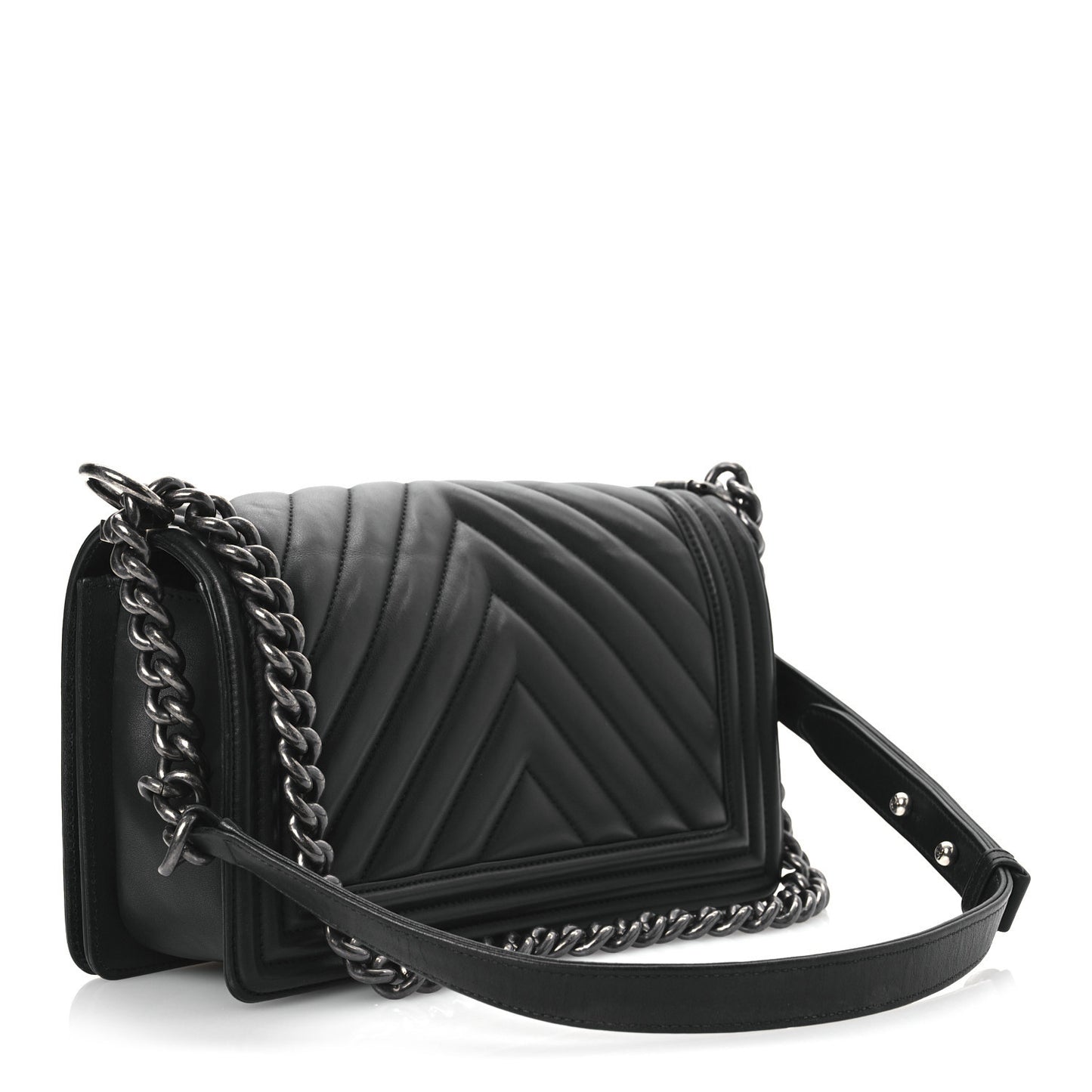 Calfskin Chevron Quilted Medium Boy Flap Black