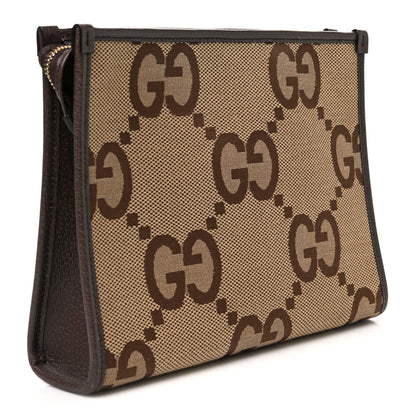 Gucci Monogram Jumbo GG Textured Dollar Calfskin Pouch Camel Ebony New Acero Camel Ebony New Acero 3 of 7