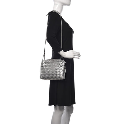 Bottega Veneta Metallic Grosgrain Intrecciato Nodini Crossbody Messenger Silver 2 of 10