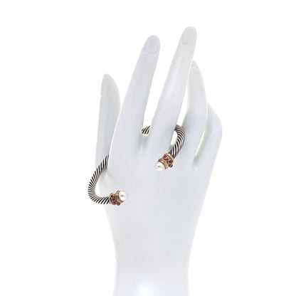 David Yurman Sterling Silver 14K Yellow Gold Pearl Ruby 5mm Cable Renaissance Bracelet 2 of 5