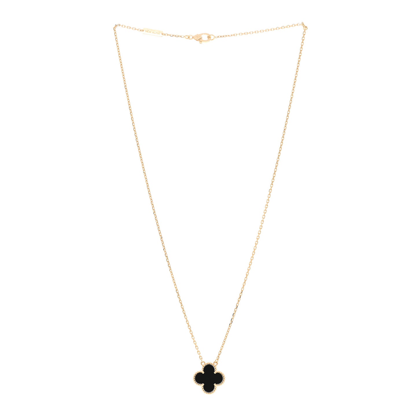 18K Yellow Gold Black Onyx Vintage Alhambra Pendant Necklace