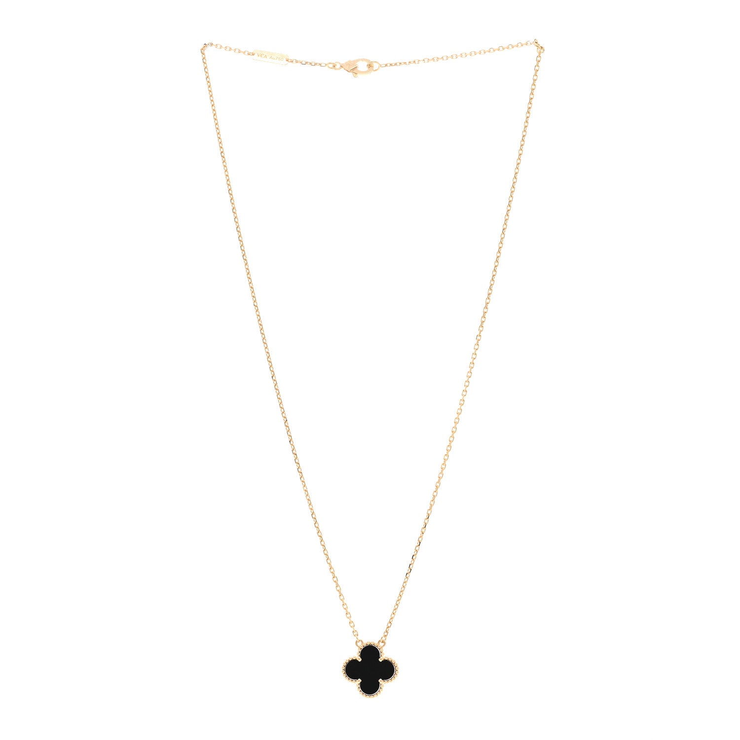 Van Cleef & Arpels 18K Yellow Gold Black Onyx Vintage Alhambra Pendant Necklace 3 of 5