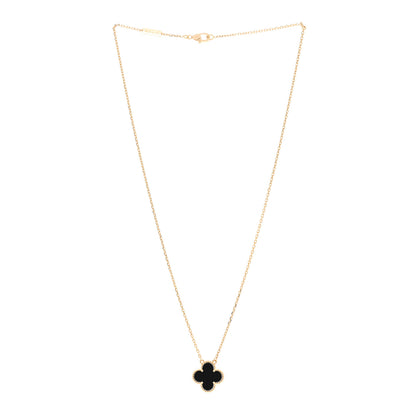 Van Cleef & Arpels 18K Yellow Gold Black Onyx Vintage Alhambra Pendant Necklace 3 of 5