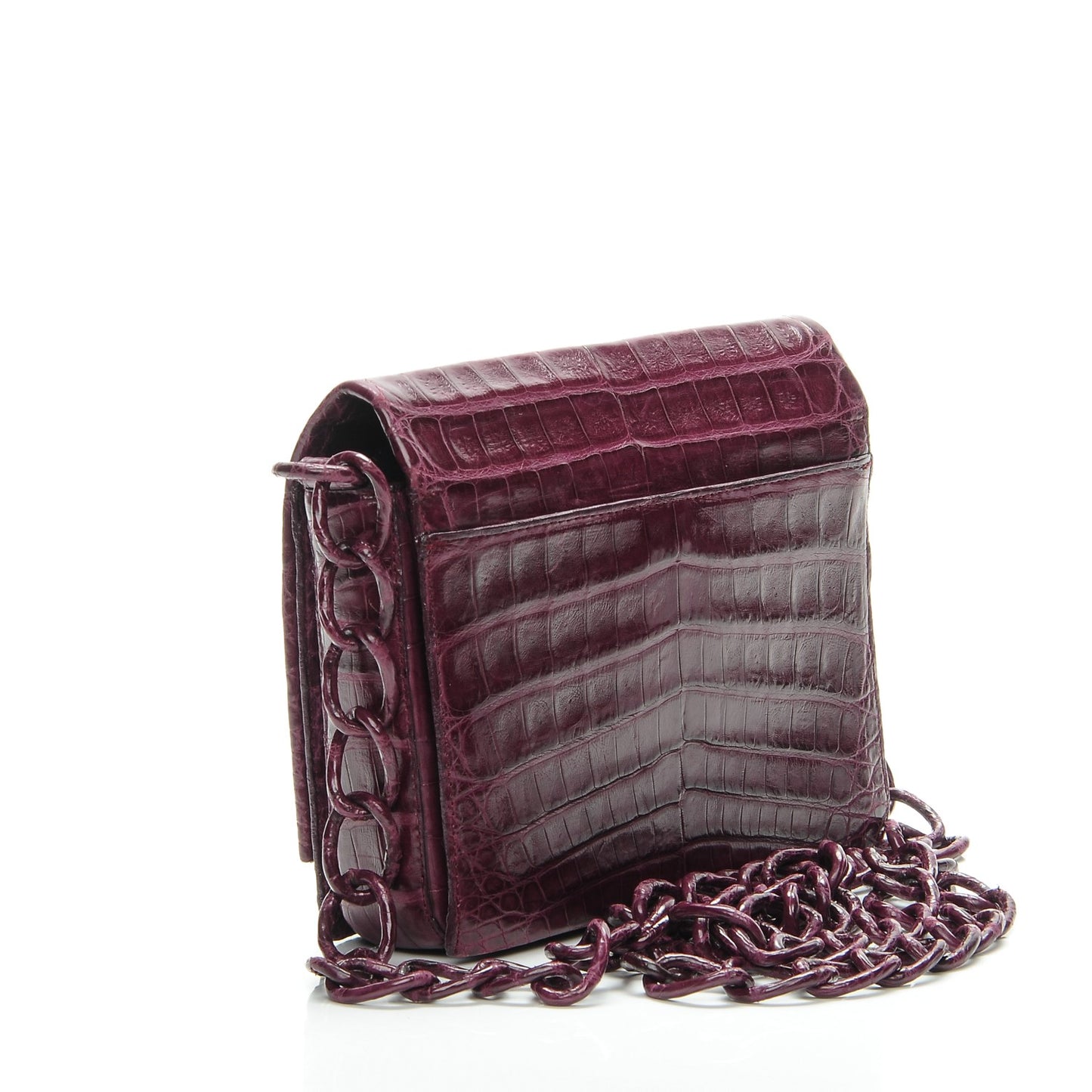 Crocodile Chain Flap Shoulder Bag Purple