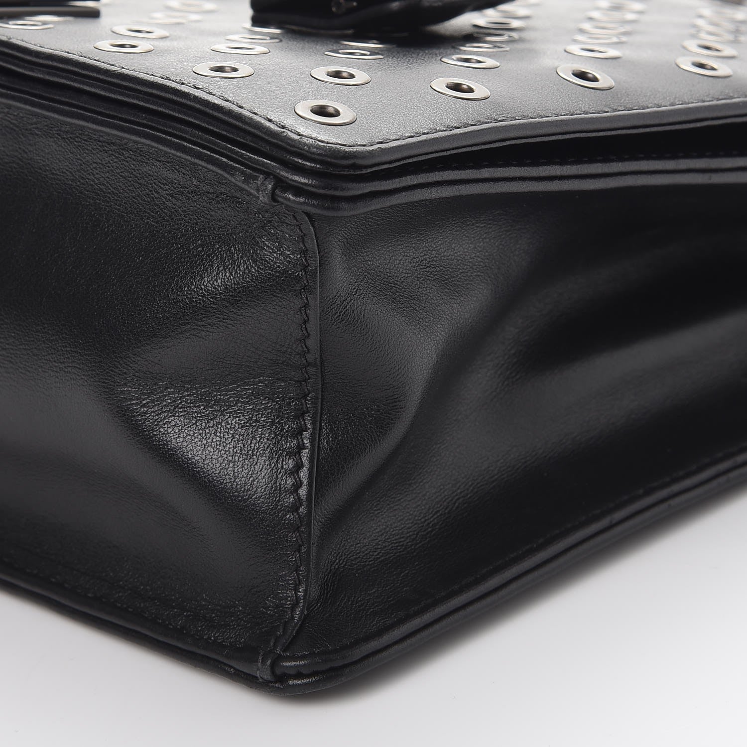 Prada Soft Calf Grommet Lock Flap Chain Shoulder Bag Black 10 of 10