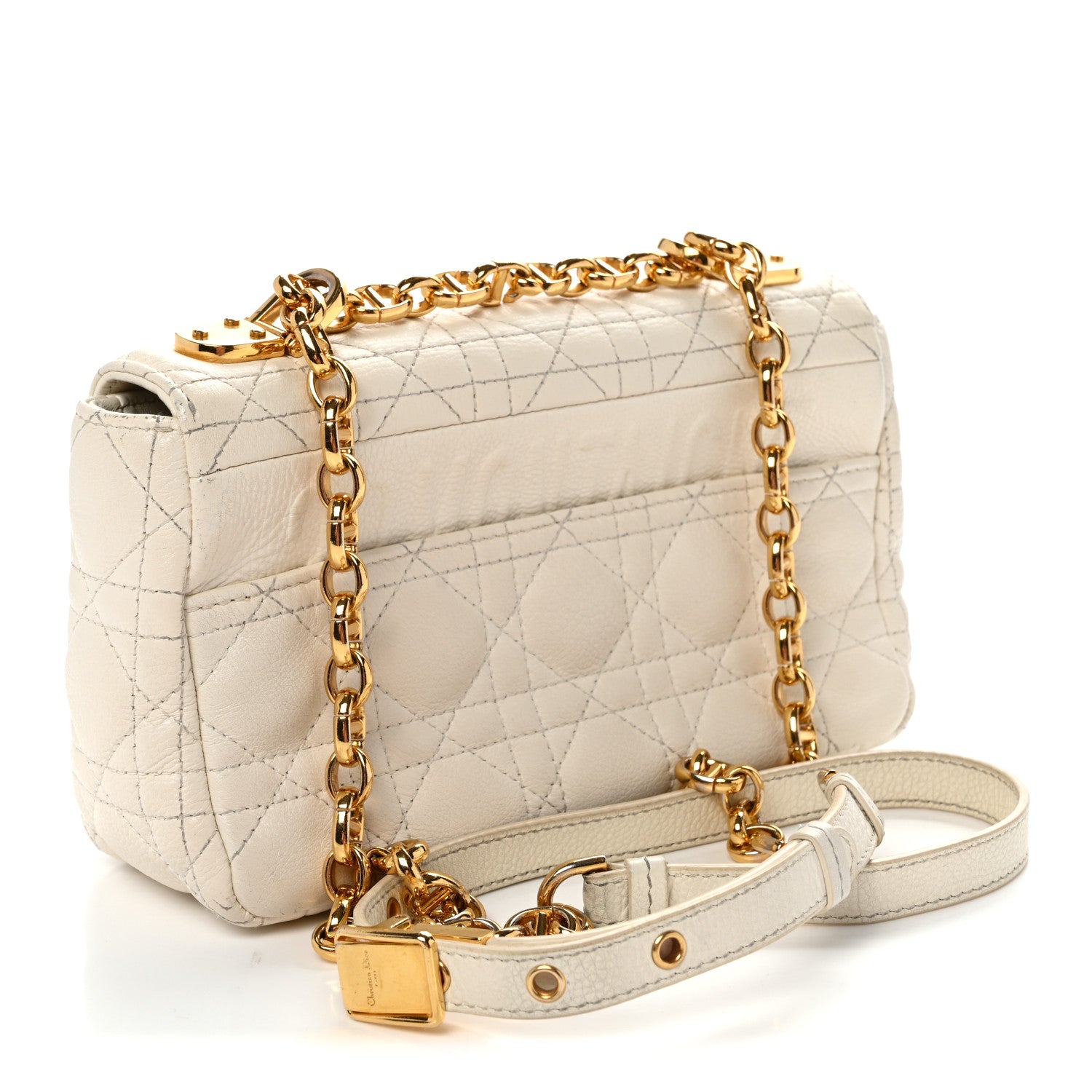 Christian Dior Calfskin Cannage Small Caro Bag Ivory 3 of 12