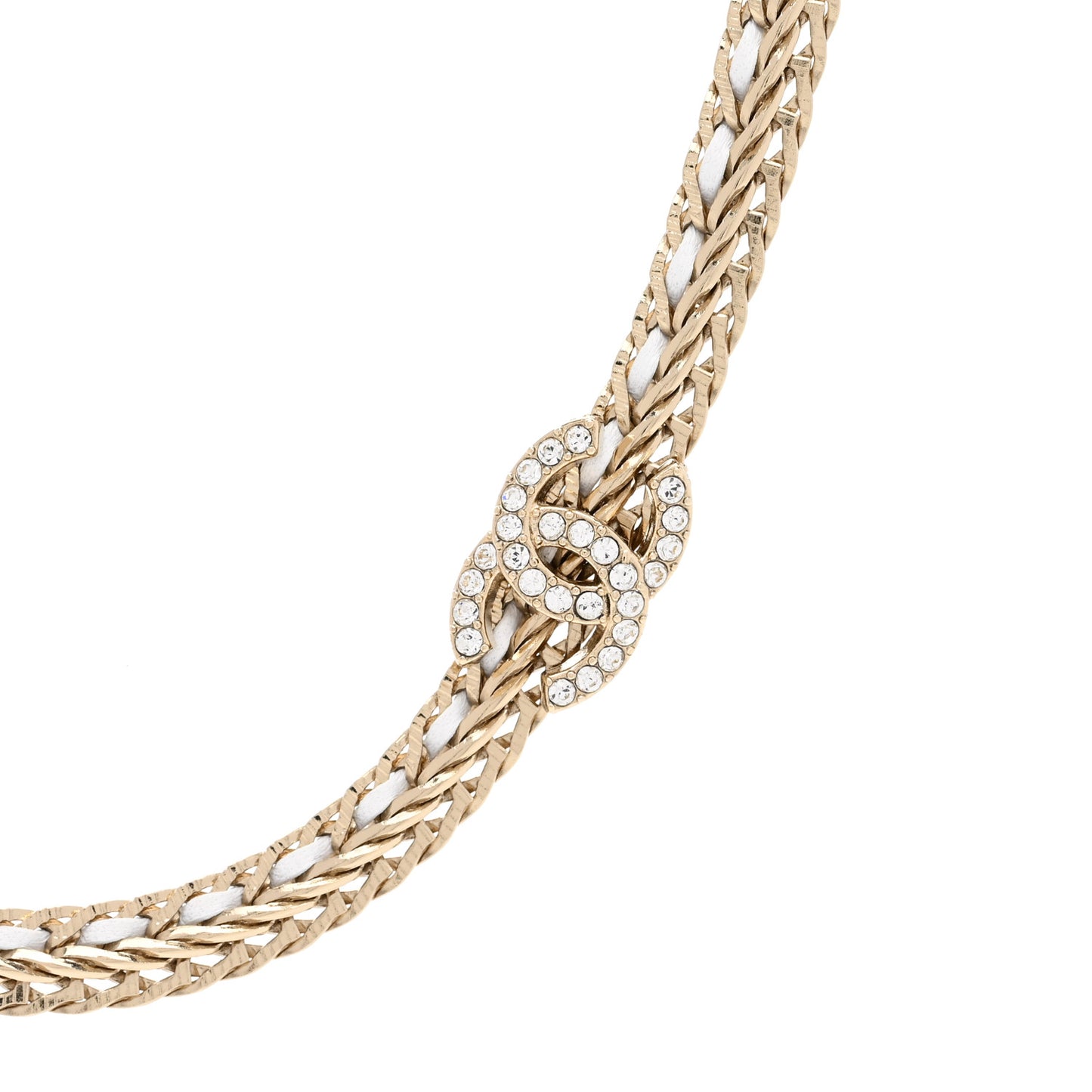 Metal Lambskin Crystal CC Choker Gold White