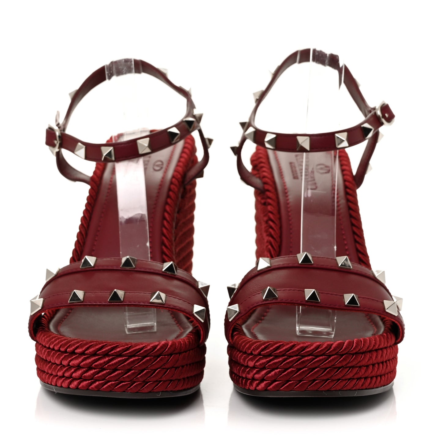 Silk Calfskin Rockstud Torchon Espadrille 25/115mm Wedge Sandals 41 Cerise