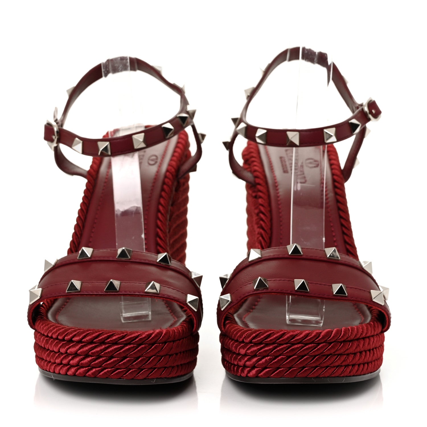 Valentino Garavani Silk Calfskin Rockstud Torchon Espadrille 25/115mm Wedge Sandals 41 Cerise 2 of 7