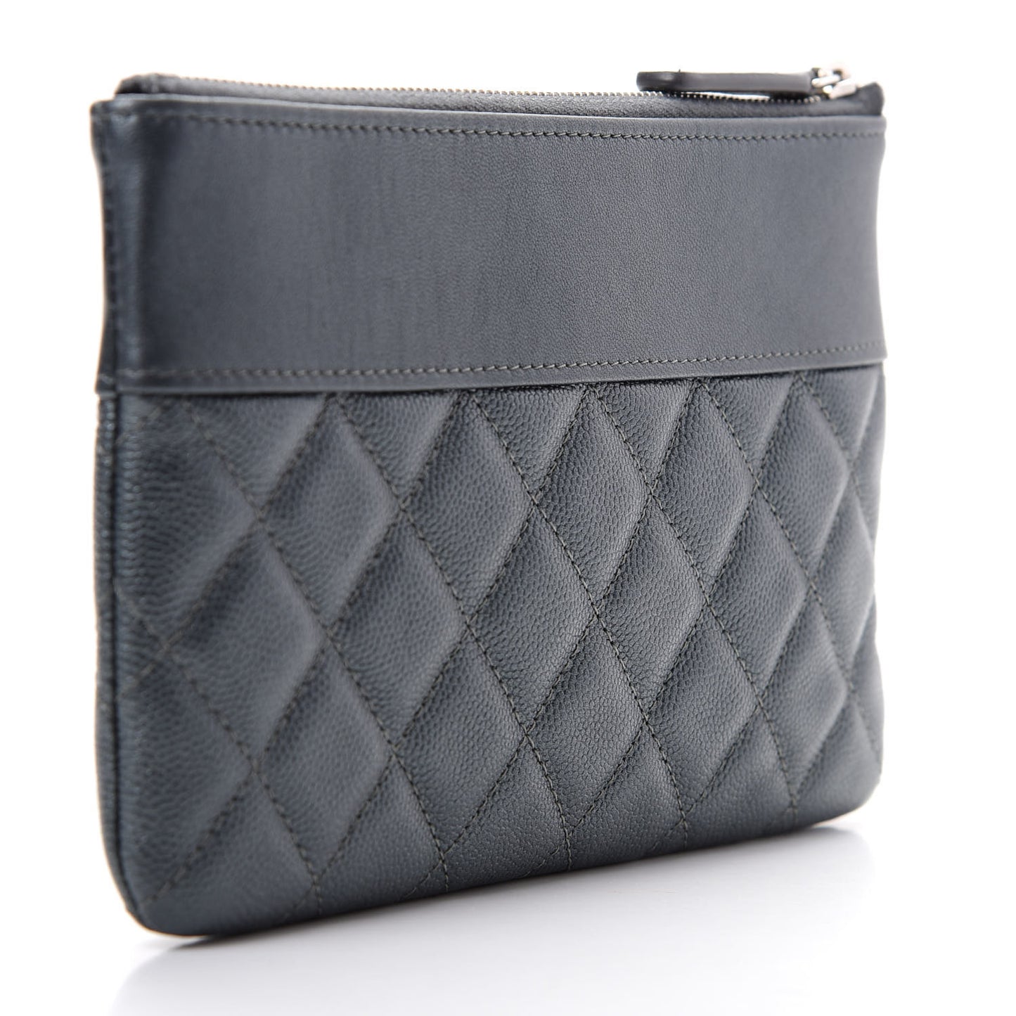 Metallic Caviar Quilted Mademoiselle Vintage Zip Pouch Dark Grey