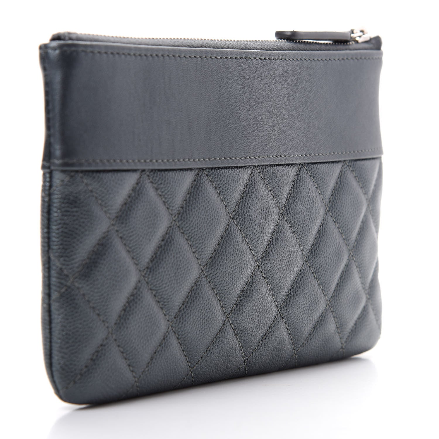 Chanel Metallic Caviar Quilted Mademoiselle Vintage Zip Pouch Dark Grey 3 of 7