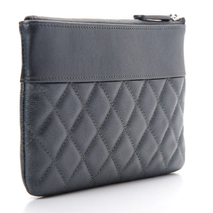 Chanel Metallic Caviar Quilted Mademoiselle Vintage Zip Pouch Dark Grey 3 of 7