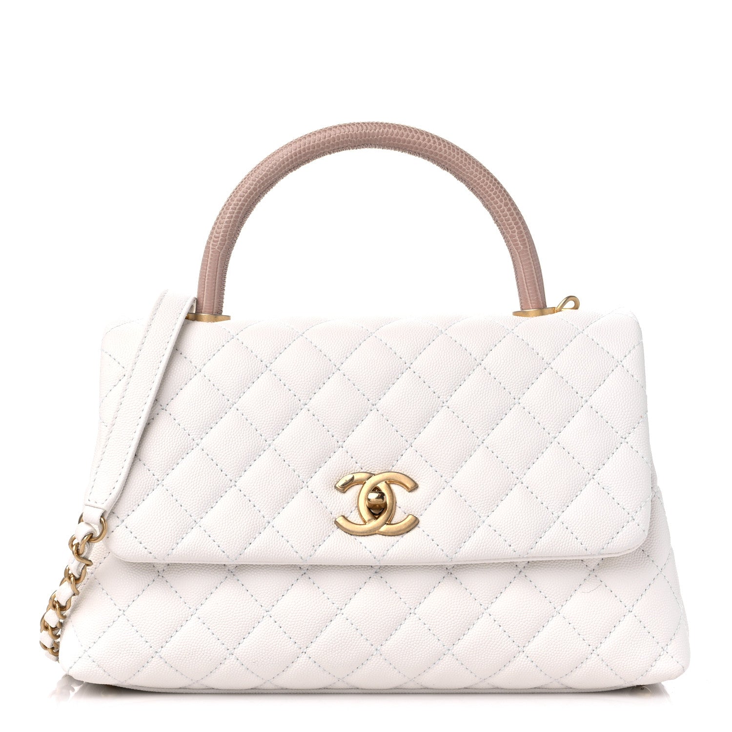 Chanel Caviar Lizard Quilted Small Coco Handle Flap White Beige 1 of 9