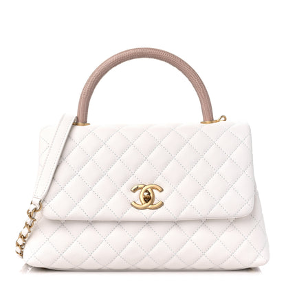 Chanel Caviar Lizard Quilted Small Coco Handle Flap White Beige 1 of 9