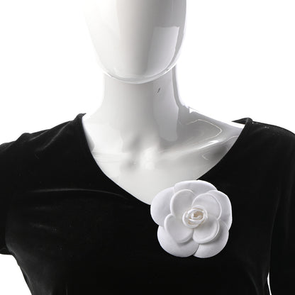 Chanel Linen Camellia Brooch Pin White 2 of 5