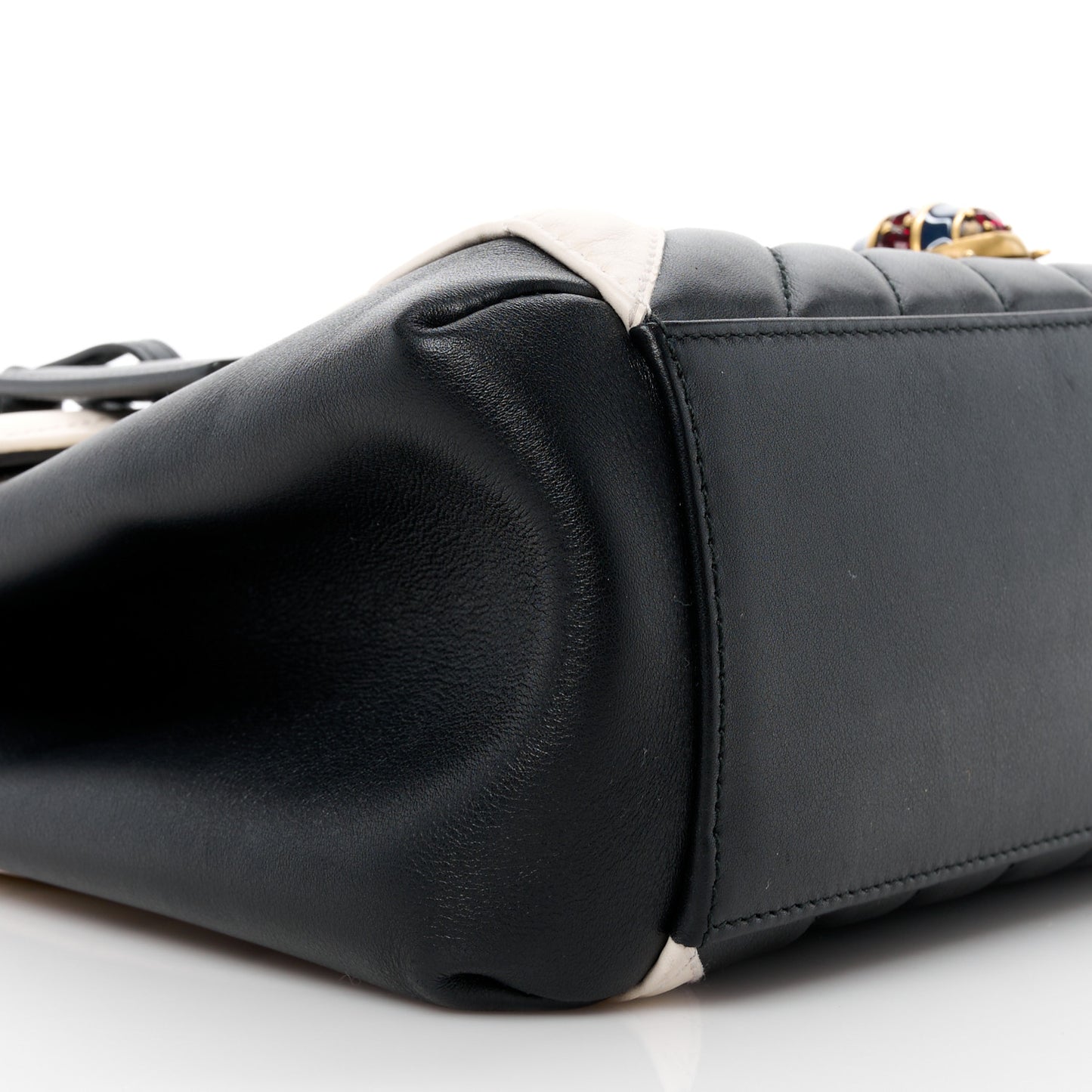 Calfskin Bamboo Trapuntata Queen Margaret Top Handle Bag Mystic White Black