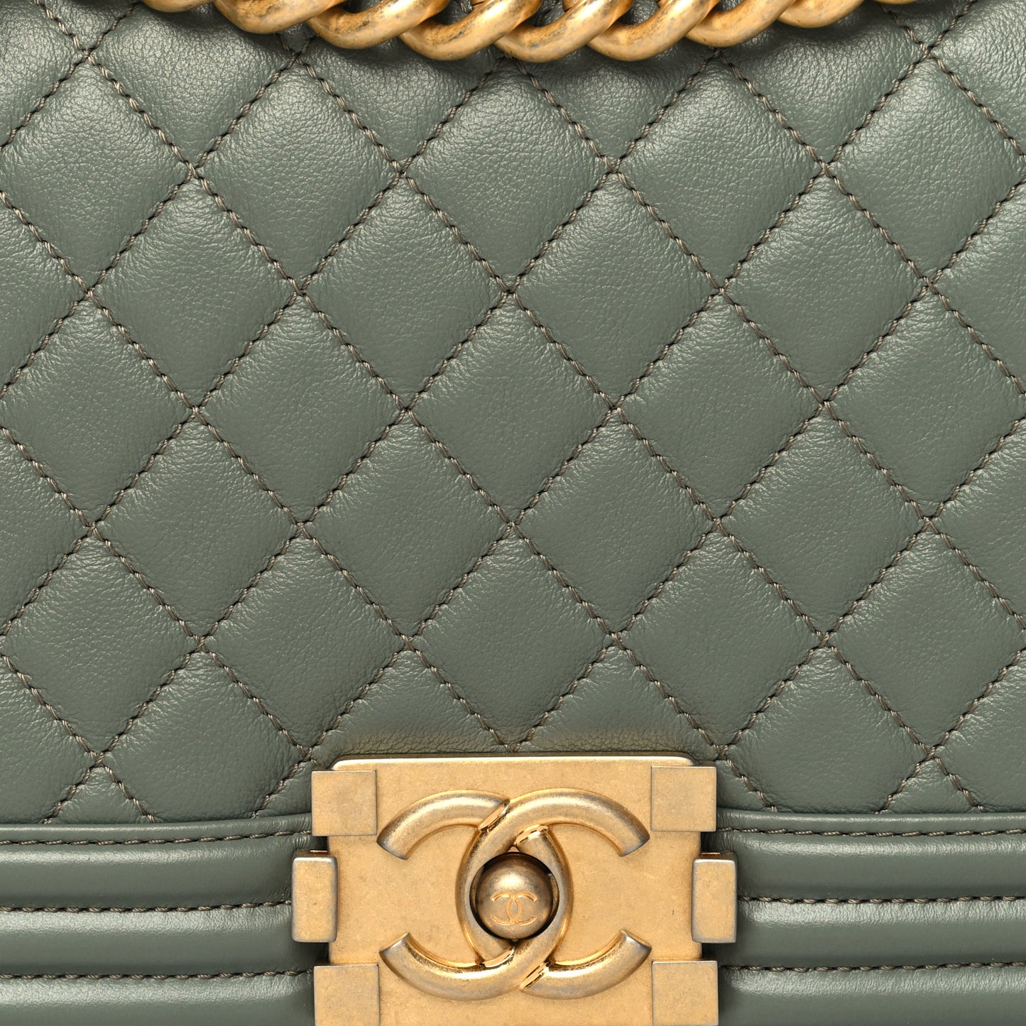Calfskin Quilted Medium Boy Flap Dark Green