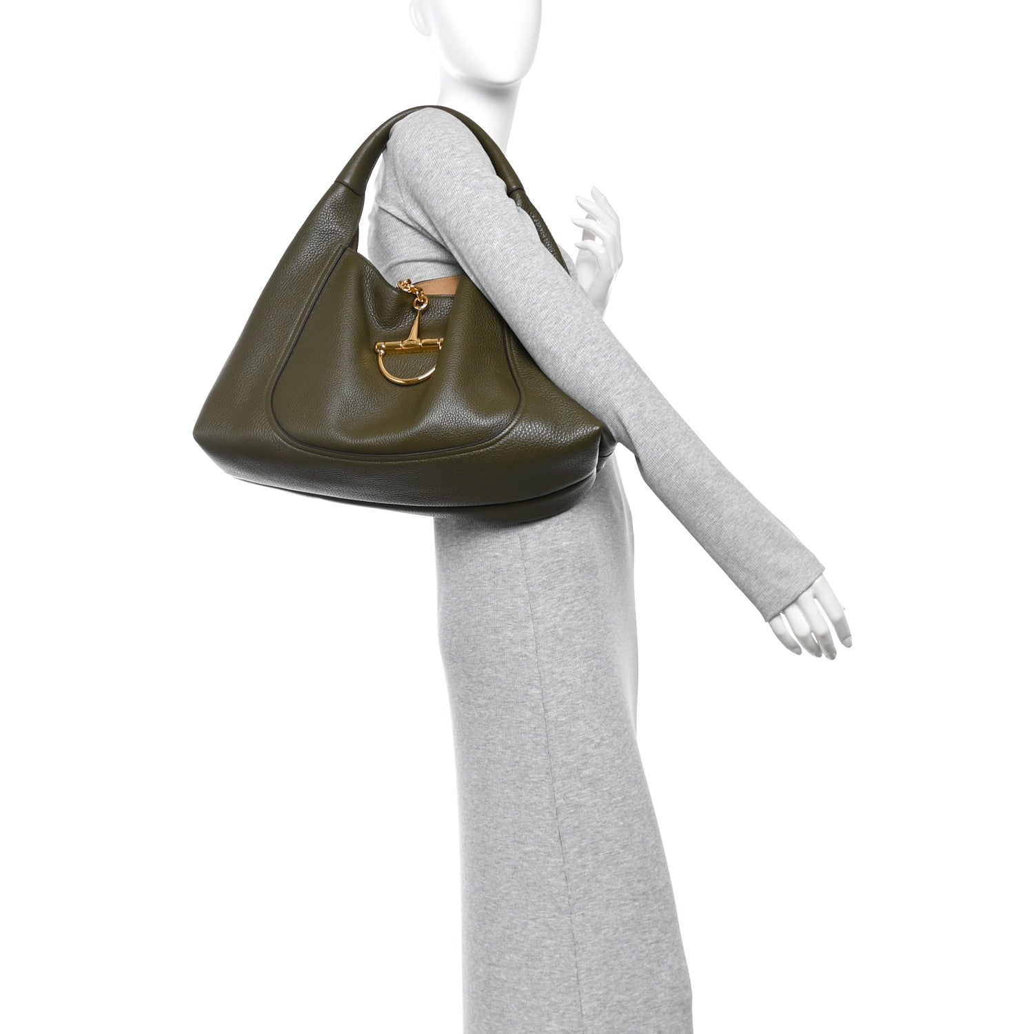 Gucci Grained Calfskin Softbit Maxi Shoulder Bag Forest Green 2 of 11