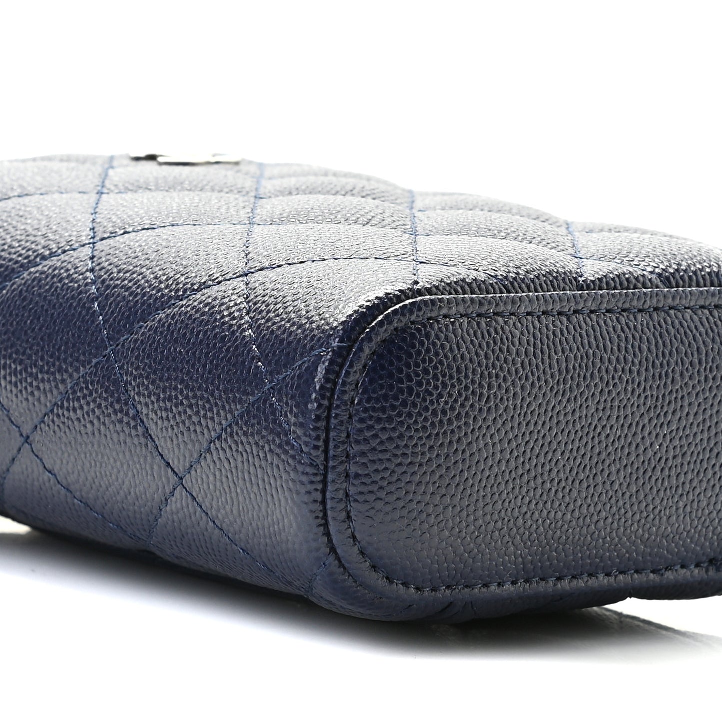 Caviar Quilted Small Vertical Coco Beauty Vanity Case With Chain Navy