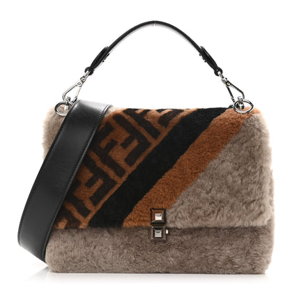 Fendi Shearling Calfskin Macro FF 1974 Diagonal Mania Kan I Shoulder Bag Multicolor 1 of 11