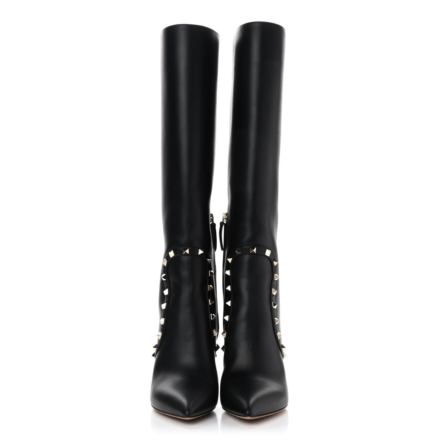 Valentino Garavani Calfskin Rockstud Tall Boots 39 Black 3 of 10