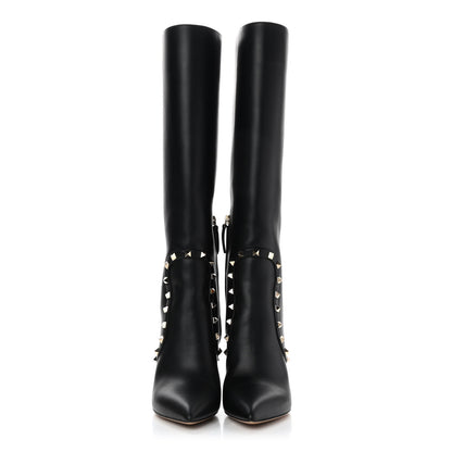 Valentino Garavani Calfskin Rockstud Tall Boots 39 Black 3 of 10