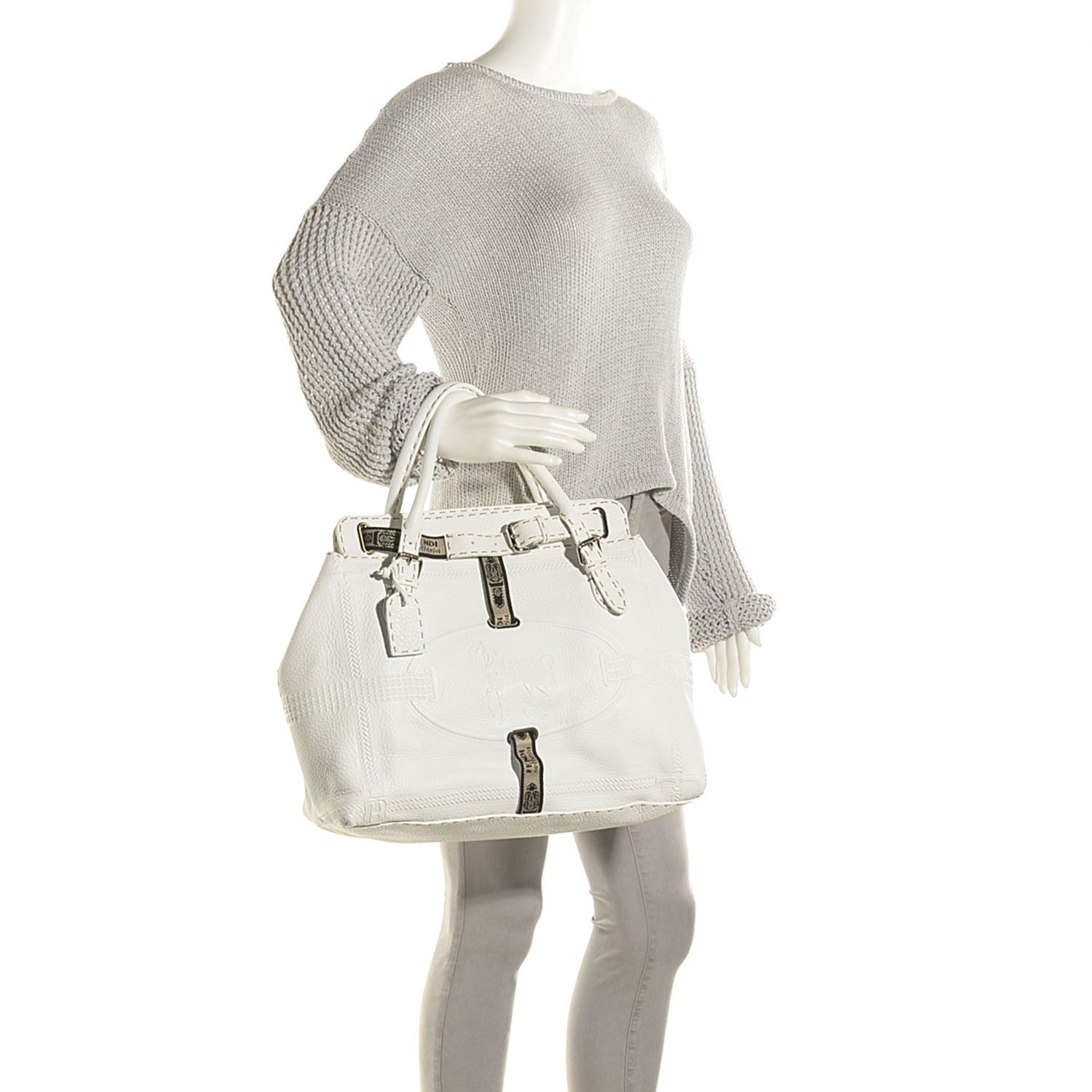 Fendi Calfskin Romano Selleria Large Villa Borghese Tote Bianco 2 of 9