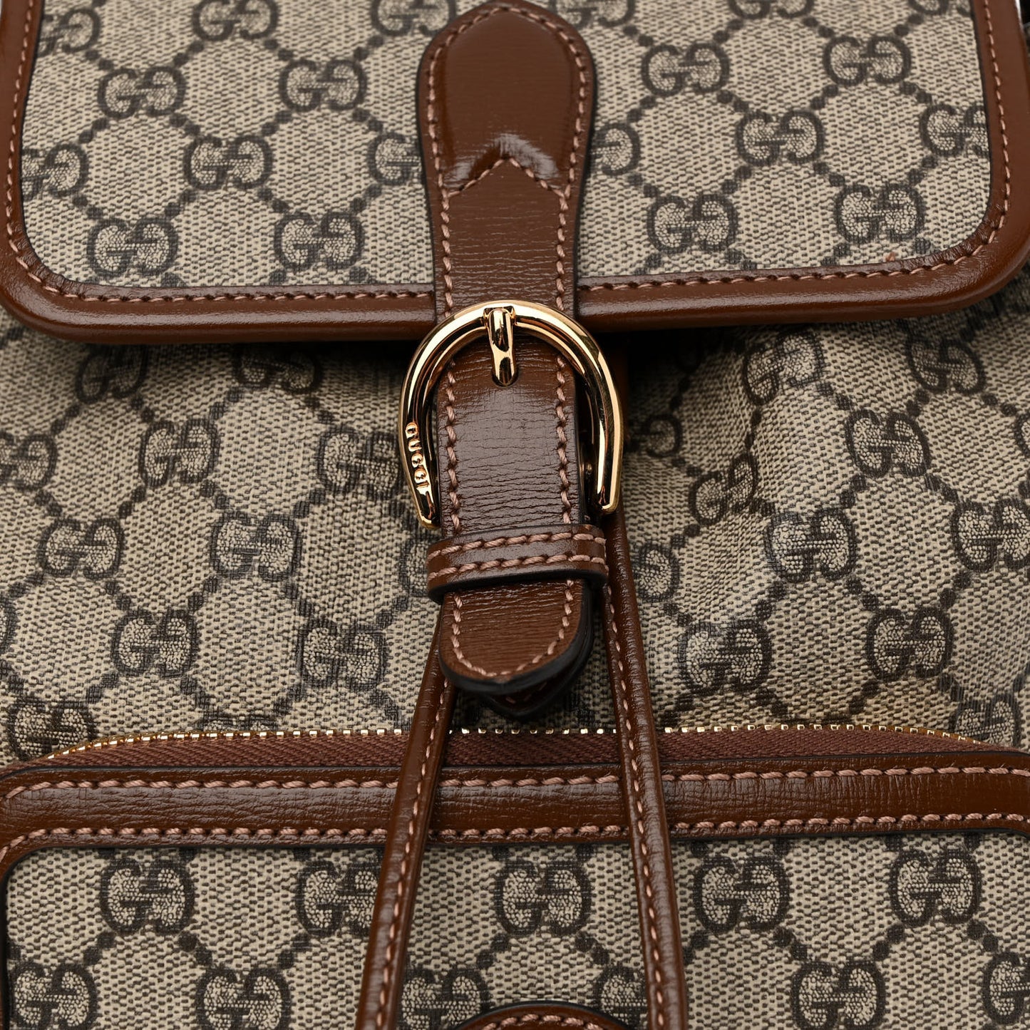 GG Supreme Monogram Azalea Calfskin Retro Interlocking G Buckle Backpack Beige Ebony Brown Sugar