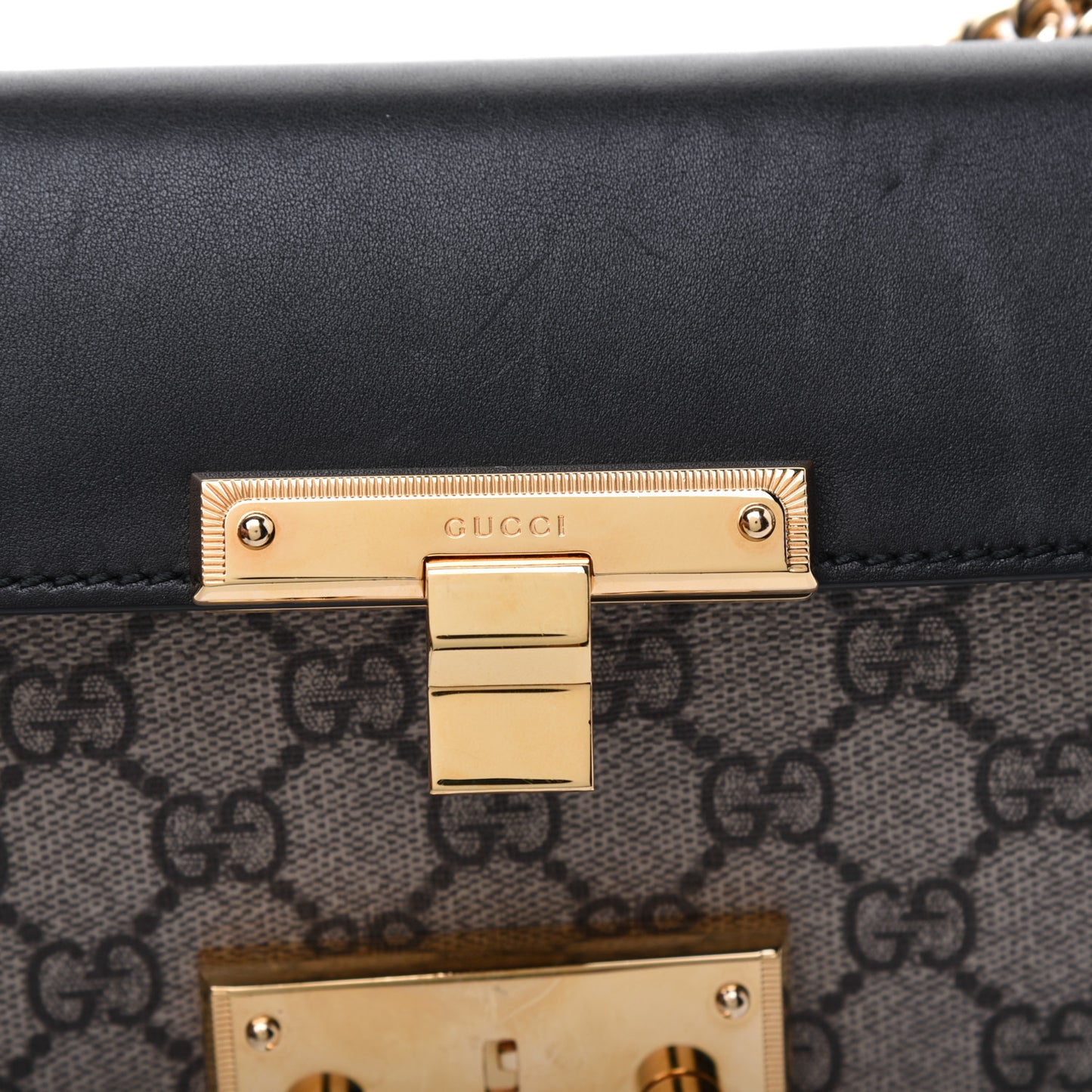 GG Supreme Monogram Calfskin Small Padlock Shoulder Bag Beige Black Cuir