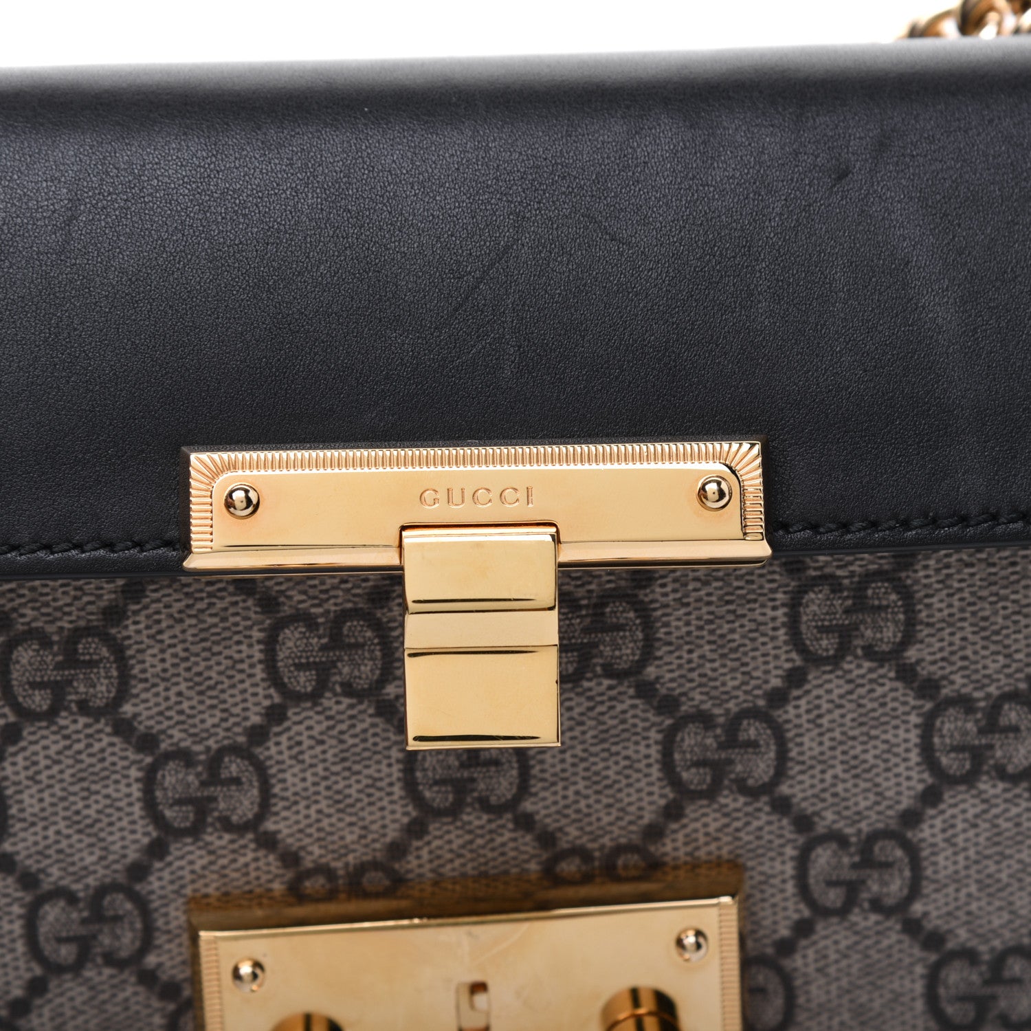 Gucci GG Supreme Monogram Calfskin Small Padlock Shoulder Bag Beige Black Cuir 14 of 20