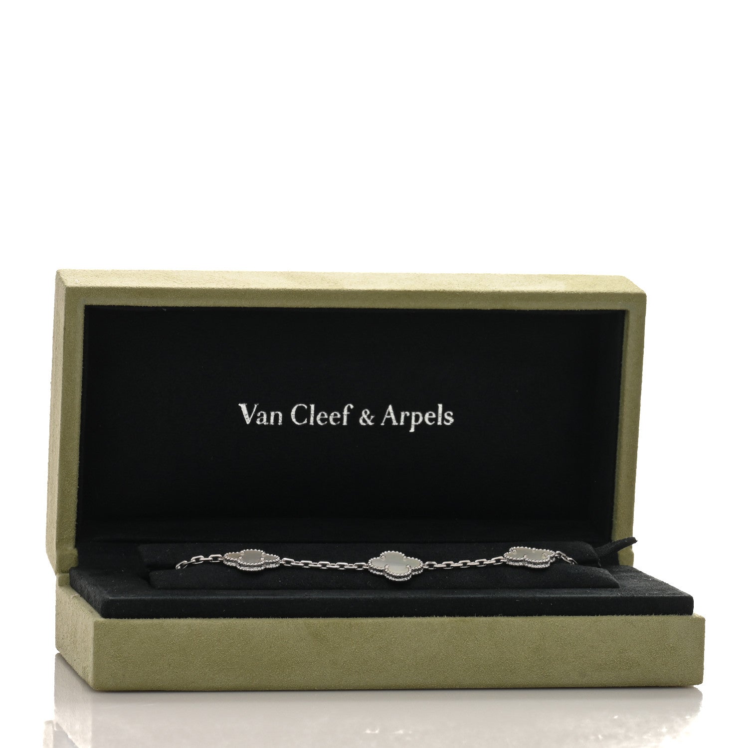 Van Cleef & Arpels 18K White Gold Mother of Pearl 5 Motifs Vintage Alhambra Bracelet 4 of 4