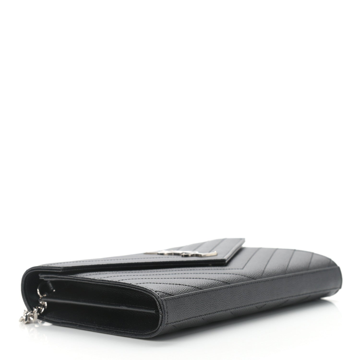 Saint Laurent Grain De Poudre Matelasse Chevron Monogram Chain Wallet Black 3 of 10