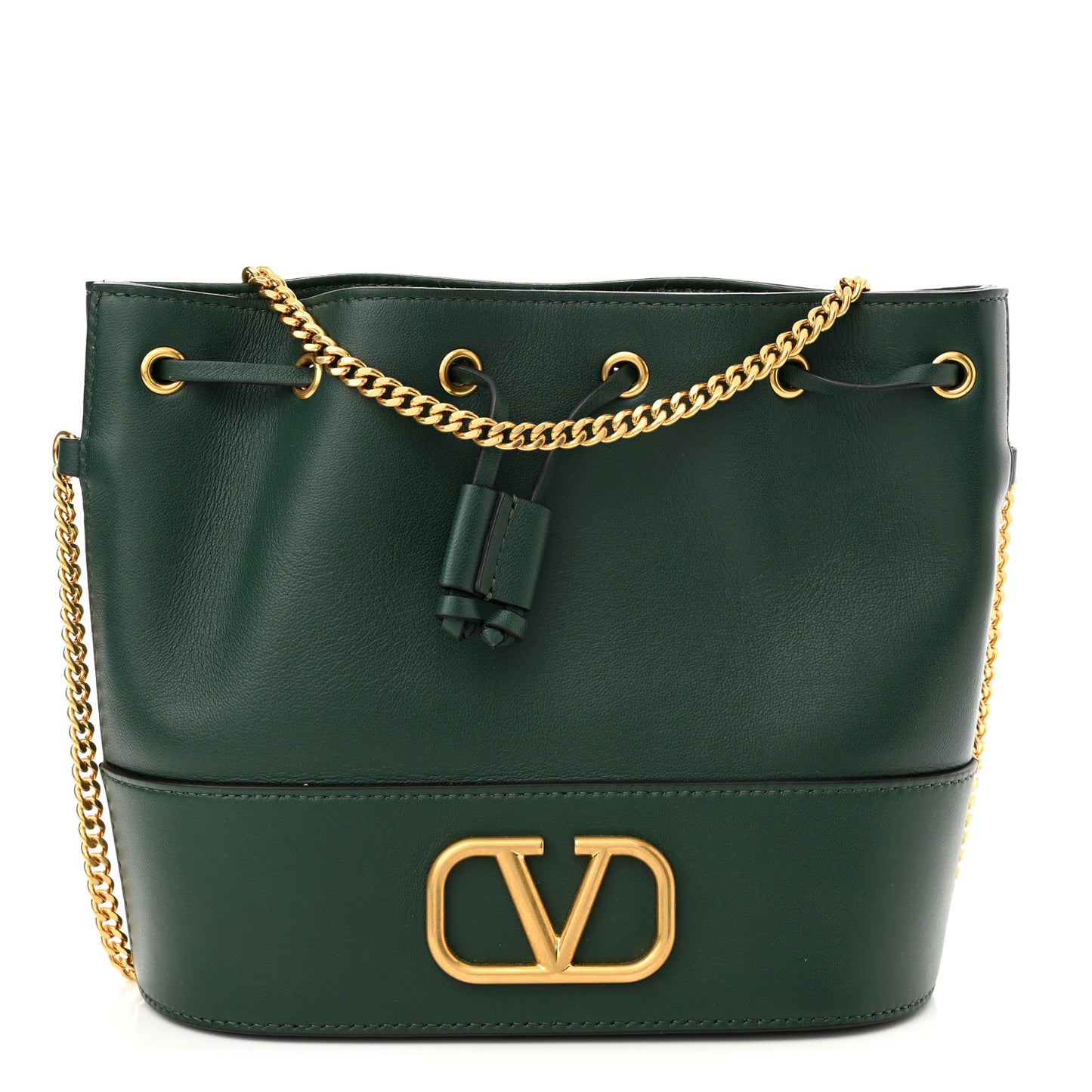 Nappa Mini VLogo Signature Chain Bucket Bag English Green