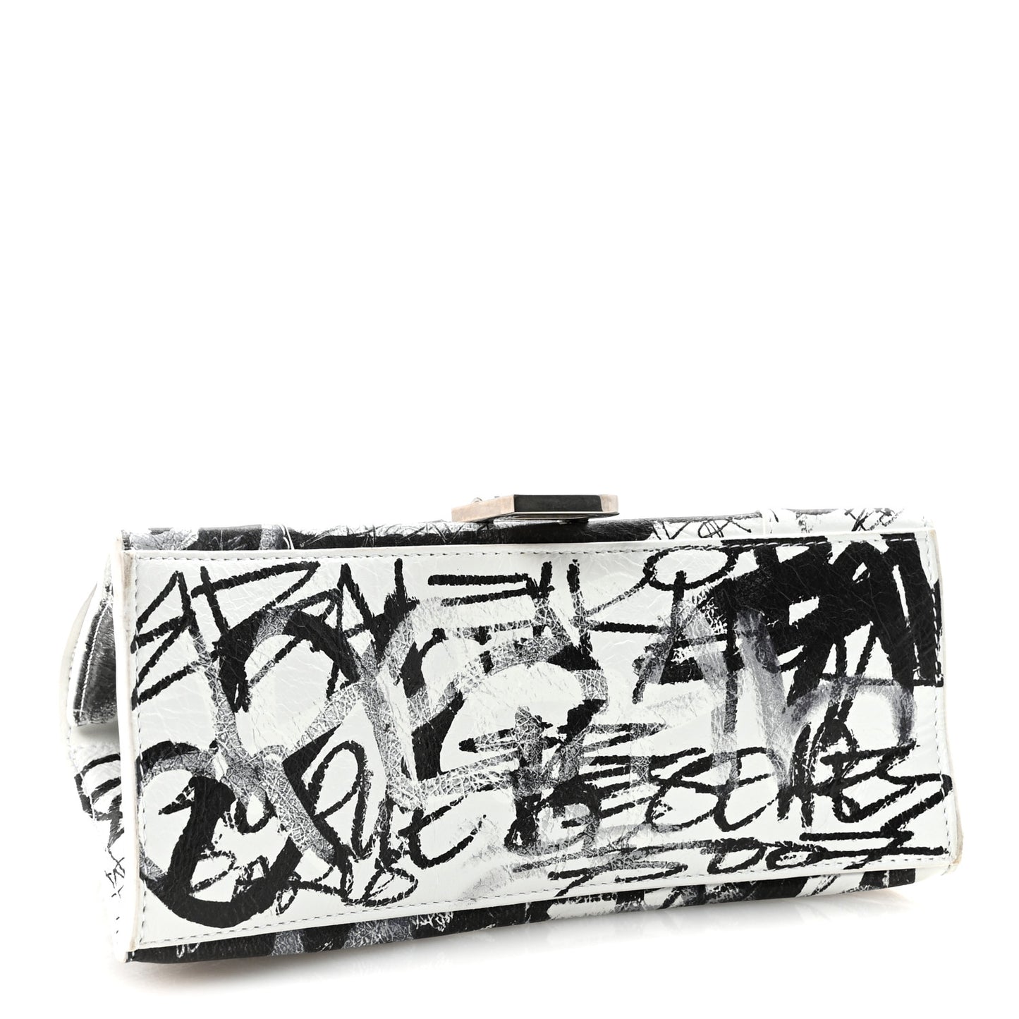 Smooth Calfskin Graffiti Hourglass Top Handle Bag Small White Black
