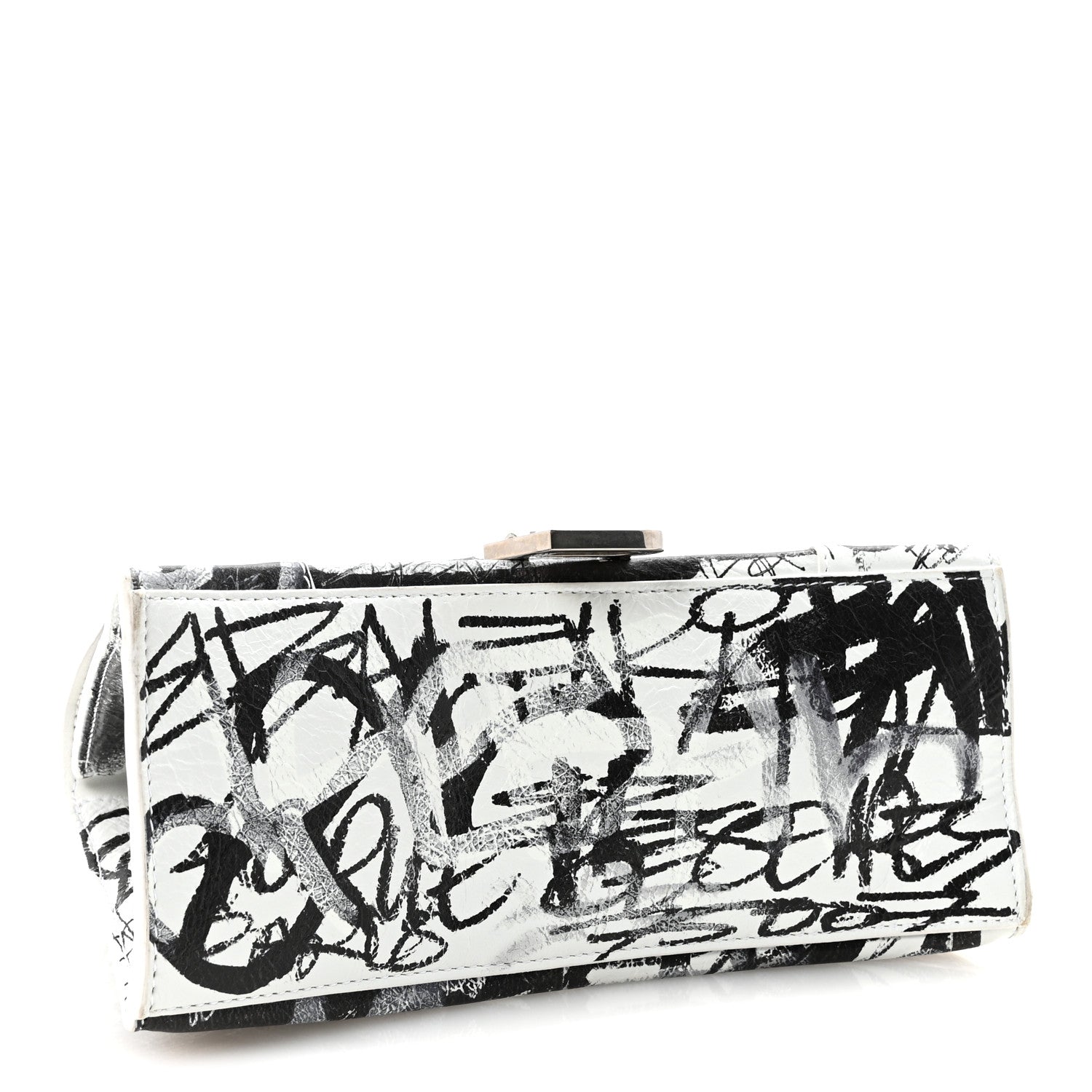 Balenciaga Smooth Calfskin Graffiti Hourglass Top Handle Bag Small White Black 4 of 9