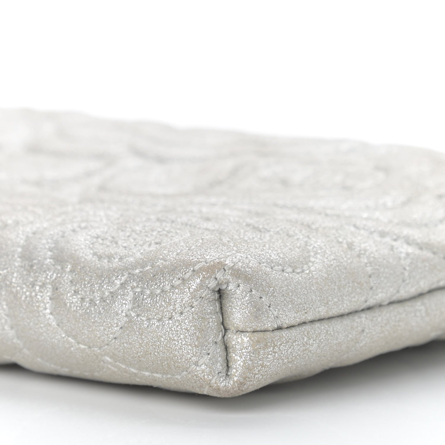 Chanel Metallic Lambskin Camellia Chain Pouch Silver 10 of 14