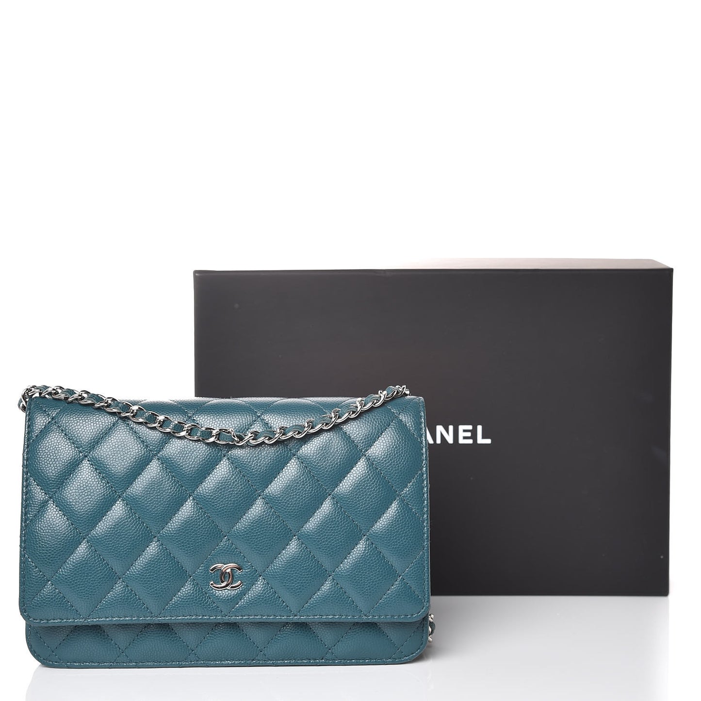 Caviar Quilted Wallet On Chain WOC Dark Turquoise