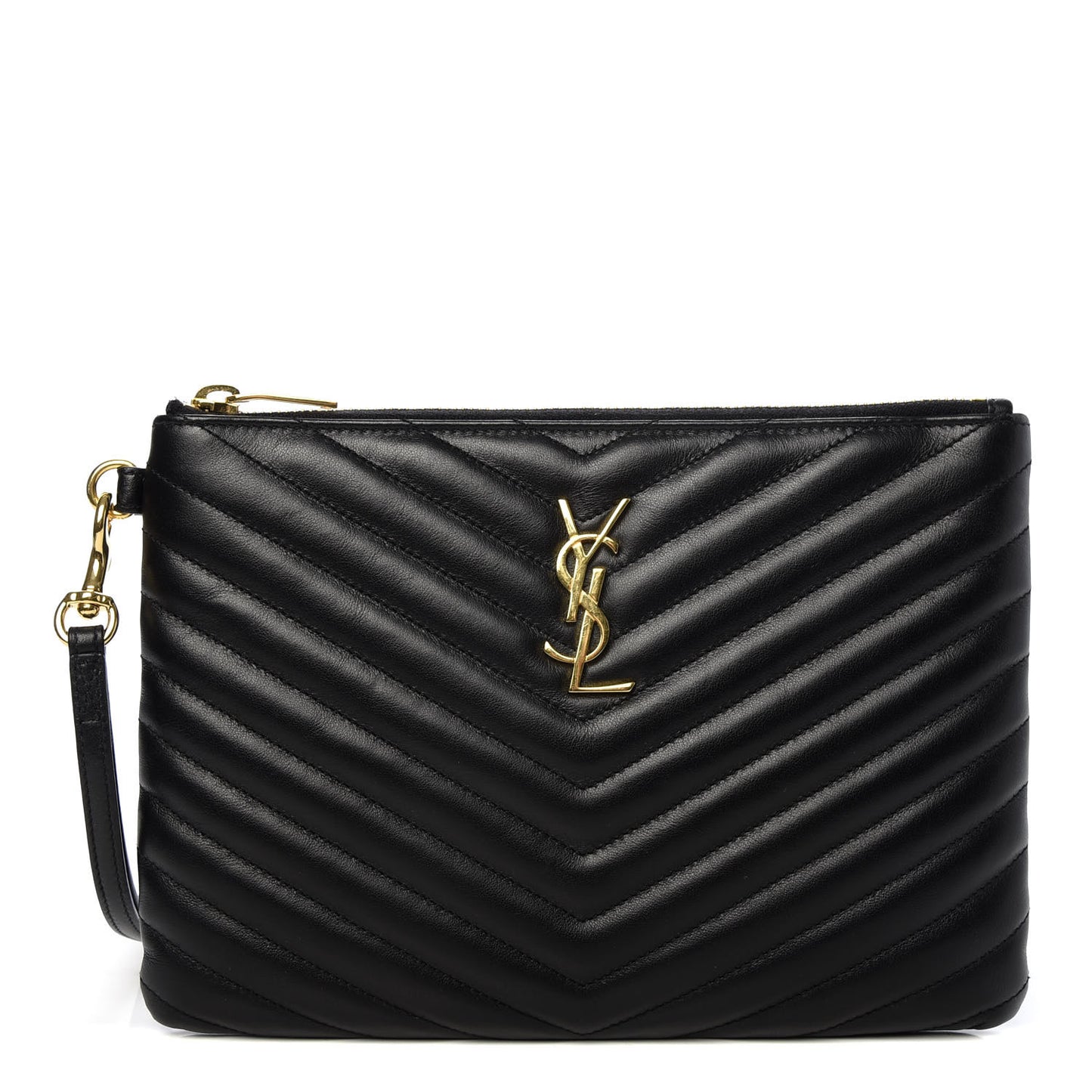 Calfskin Matelasse Chevron Monogram A5 Wristlet Black